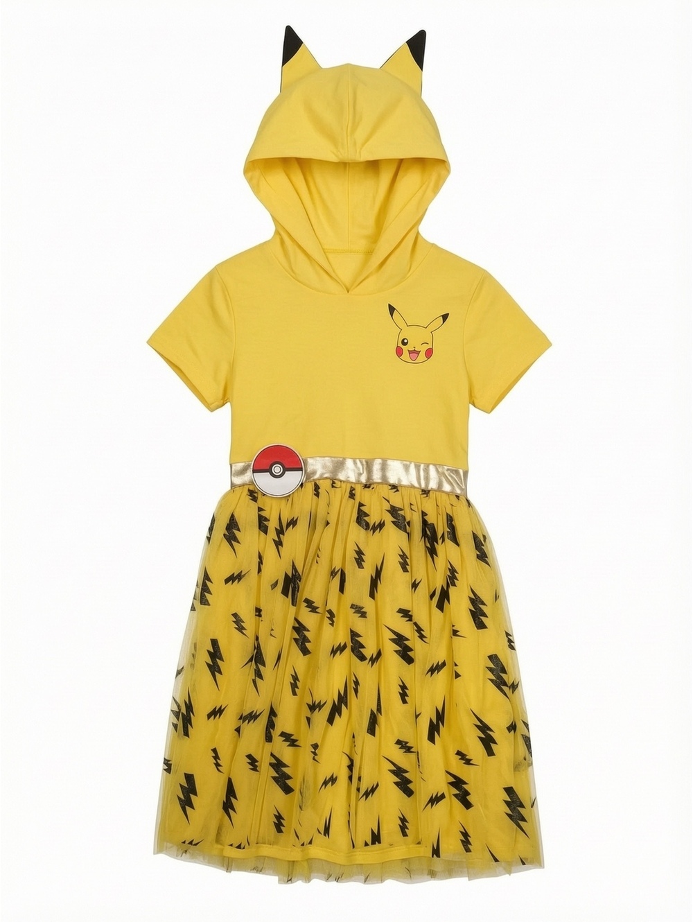 Pokémon Pikachu Hooded Tulle Dress Girls 10/12 Yellow Costume Cosplay